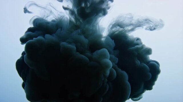 Slow motion close up of ink cloud billowing and mixing in water tank studio