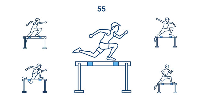 Man jumping over hurdle running fast.