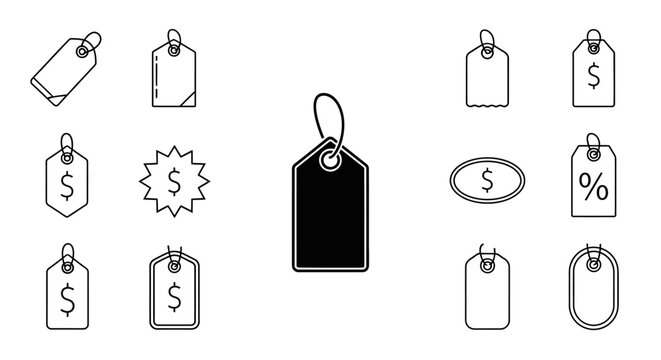 Collection of price tags and labels.