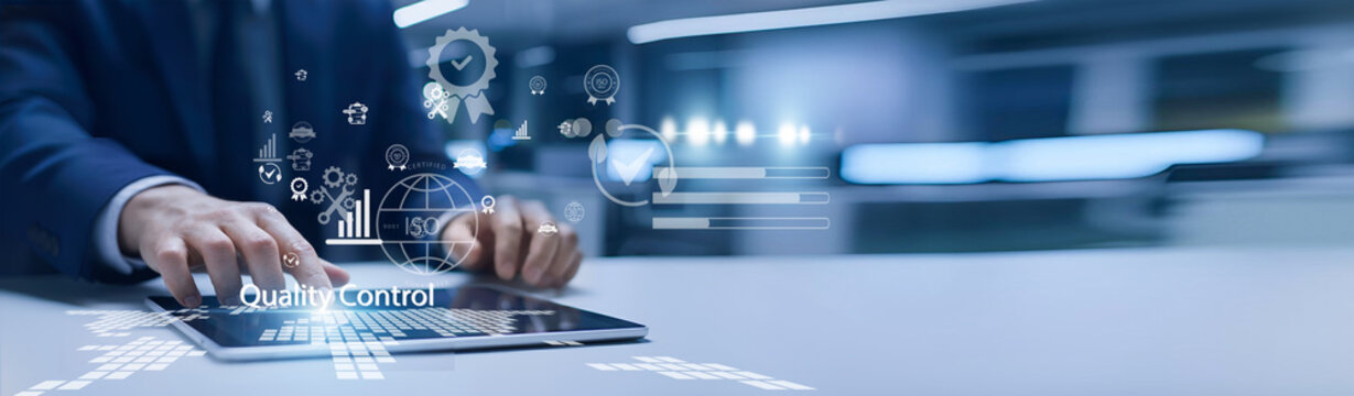 Quality inspector holding inspection report. Quality control ensures products and processes meet required standards and specifications.