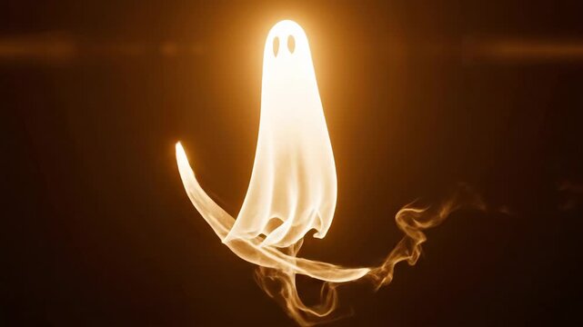 Glowing ghost forming from smoke on dark background for Halloween animation
