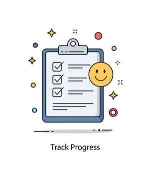 Behavior chart student self monitoring concept showing a simple clipboard with check marks and a smiling face icon, expressing reflection and personal growth.