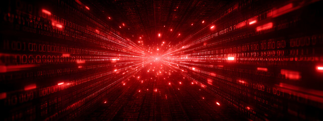 Obraz premium Abstract red light trails bursting outwards from a central point, conveying a sense of speed and energy