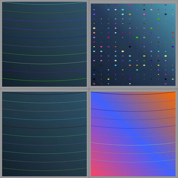 Four abstract panels displaying varying gradients and colorful patterns