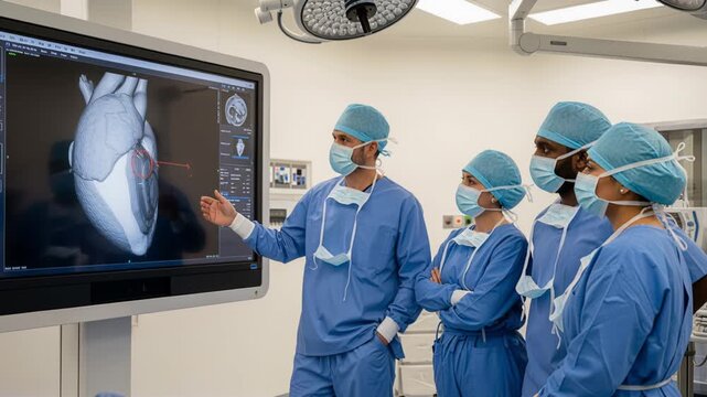 Surgical professionals explore intricate details of heart procedure
