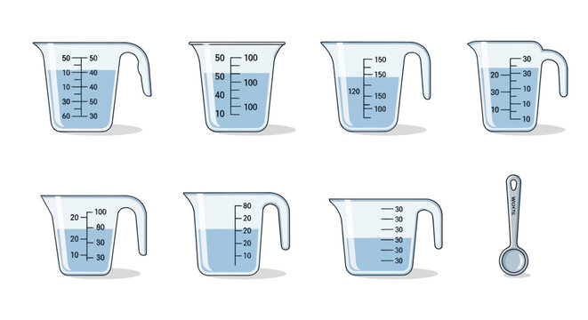 Measuring Cups with Liquid: A Collection of Kitchen Tools for Cooking and Baking.