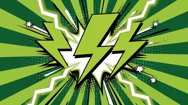 Green Lightning Bolt Comic Book Style Illustration.