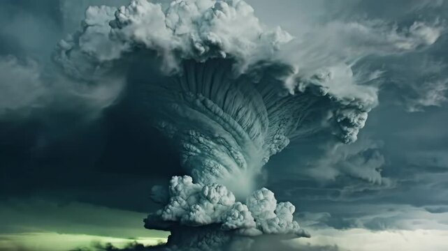 Massive supercell thunderstorm rotating and expanding over flat plains for weather and nature content