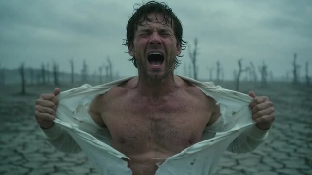 A man tearing shirt grief loss emotional outburst mourning despair -Generative AI