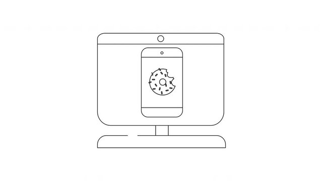 Computer and Phone with Cookie Icon - Digital Device Illustration.