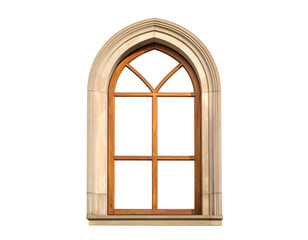 Fototapeta premium Elegant pointed stone arch window with wooden frame