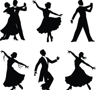 Silhouette of dance beautiful black silhouettes of dancers in various poses