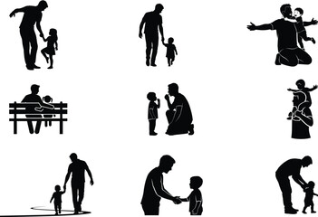 Obraz premium Silhouette illustrations of adults and children in various scenes and activities