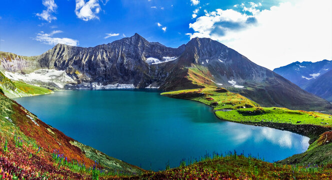 Ratti Gali Lake is an alpine glacial lake which is located in Neelum Valley, Azad Kashmir, Pakistan. The lake is located at an altitude of 3,683 metres. The lake is fed by the surrounding glacier.