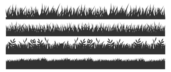 Grass border icon set, nature field and lawn silhouette elements for landscape design on transparent background © Alex