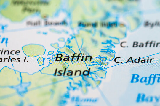 Close up of Baffin Island in Canadian Arctic map.