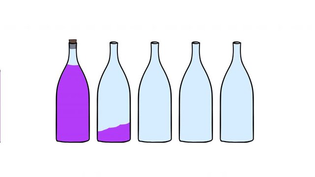 Moving bottles and loading with wine and close with cork. Loading 2d animation. Loop loading animation. Progress animation or a waiting concept