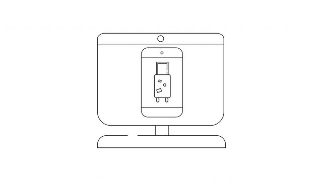 Line Art Illustration of Smart Speaker with USB Port.