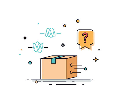 Schrodinger thought experiment scene featuring a closed box with subtle wave symbols around it and a small question mark badge, symbolizing paradox,