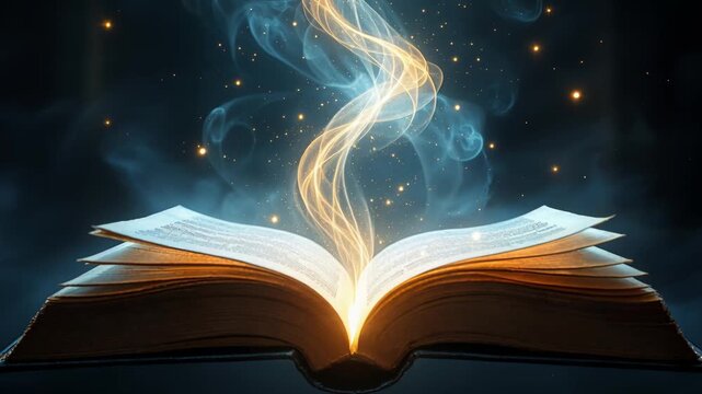 Fantasy art depicting glowing words surrounded by magical light effects