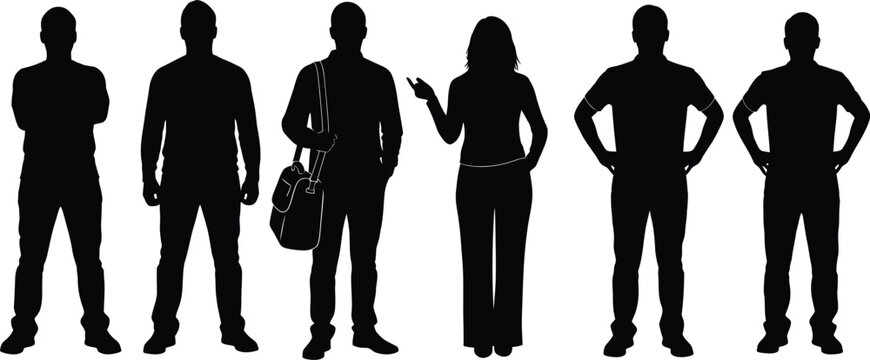 Silhouettes of six people standing in a line