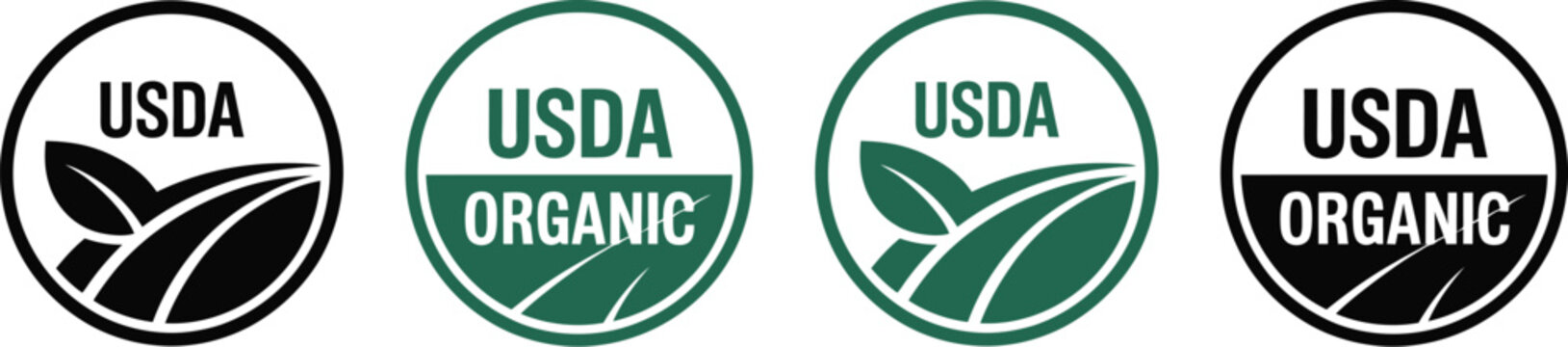 Certified USDA Organic Logo Stamp Collection in Green and Black for Natural Food Packaging and Sustainable Product Branding