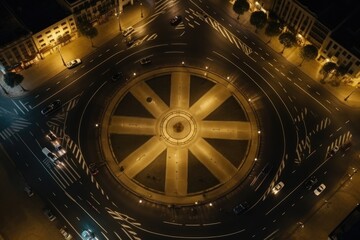 Fototapeta premium Aerial view of a city intersection at night. Perfect for urban landscape and cityscape designs