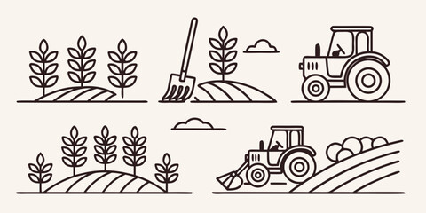 Black line farming and collection tractor plants shovel hills © Abu