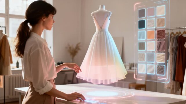 Skilled Creator Shapes Radiant Apparel On Illuminated Surface