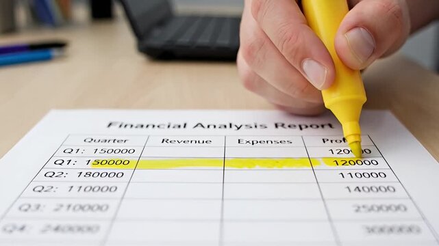 Person using yellow highlighter on document in office setting