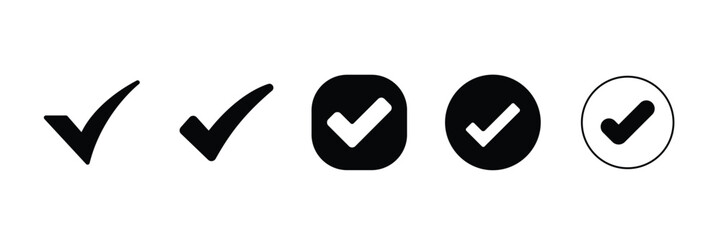 Check mark icon set. Tick mark approved, verified, success and correct symbols for UI interface, mobile app and web design vector illustration. © Sudharsan