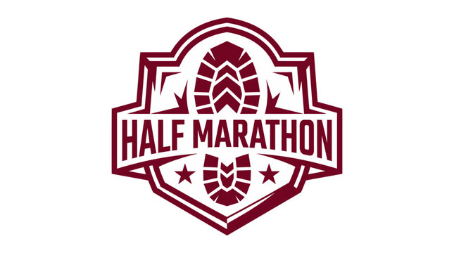 Half Marathon race logo design with stylized runner and bold text for sports events