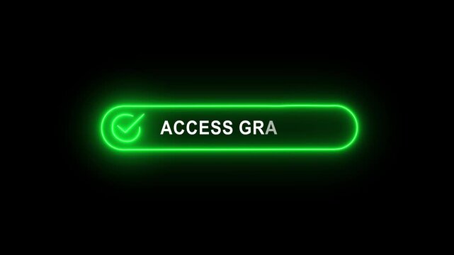 Neon access granted button on black background, representing a digital interface for granting permission or access. access granted concept. Digital system security alert on computer concept 4k video.