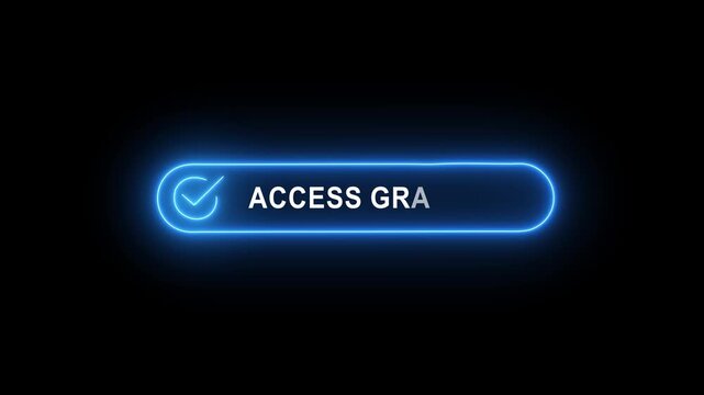 Neon access granted button on black background, representing a digital interface for granting permission or access. access granted concept. Digital system security alert on computer concept 4k video.