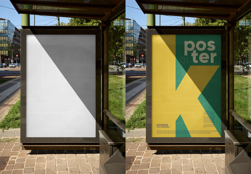 Mockup Of Vertical Customized Poster On Bus Stop