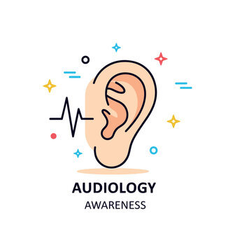 Audiology awareness icon with a stylized ear and subtle waveform detail expressing sound health, hearing care, and professional support. Clean geometry