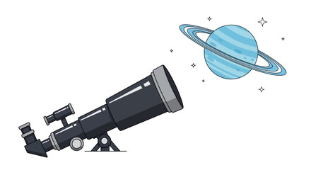 Telescope Observing Ringed Planet in Outer Space © Muhammad
