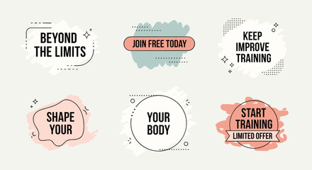 Obraz premium A collection of motivational fitness icons featuring modern design elements and pastel colors, ideal for wellness themes