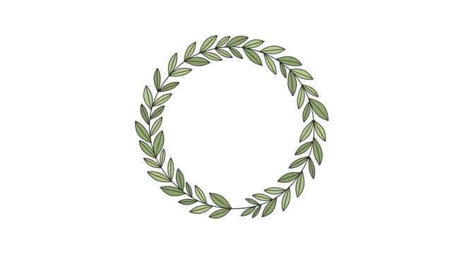 Green Leaf Wreath Circle Frame - Hand Drawn Botanical Design