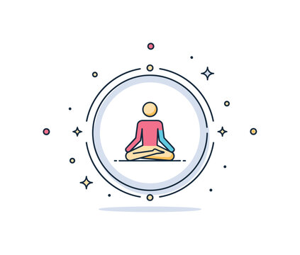 Sacred meditation circle featuring a simplified seated figure inside a soft circular frame, symbolizing mindfulness, inner peace, and spiritual grounding.