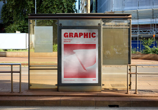 Mockup Of Customized Vertical Poster On Bus Stop