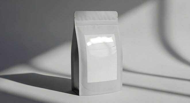 Professional white stand-up pouch mockup with blank square label