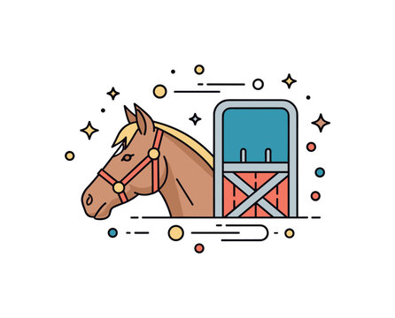 Horse in rural stable concept featuring a calm horse head profile with subtle stable door detail, symbolizing strength and traditional agriculture. The