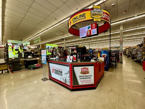 The check out at the front of a of a Tractor Supply store in Mount Dora, Florida USA.