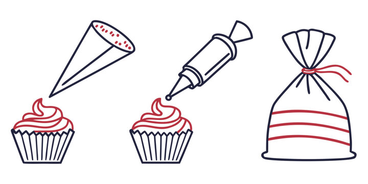 Black and red line of cupcake decorating line cupcake icing bag