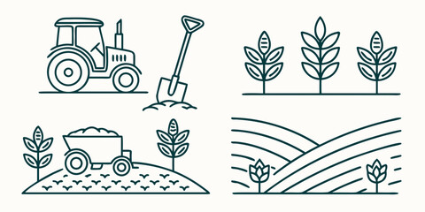 Green line of farming and agriculture tractor shovel plants © Abu