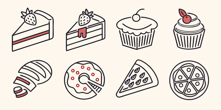 Desserts and Baked Goods Line Collection line cake cupcake croissant