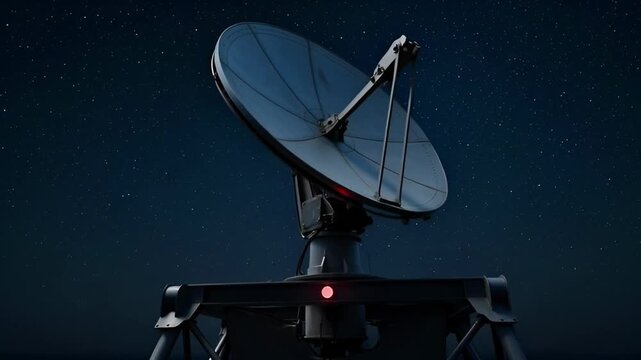 Satellite dish against dark sky communication technology concept