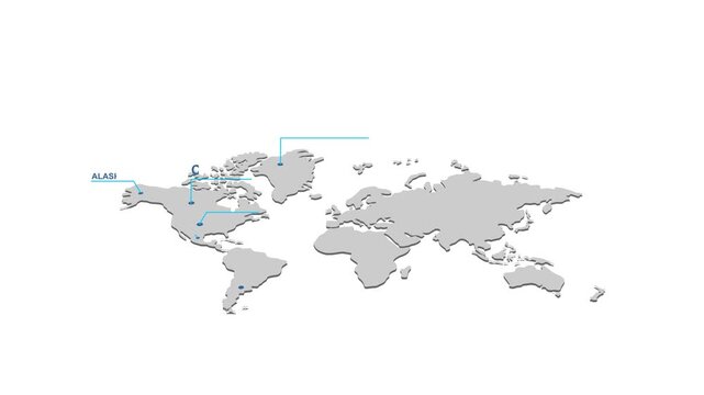 animated world map with callout arrow and country name label, animation footage video on alpha channel(transparent) background.