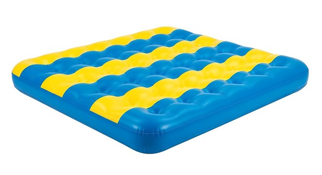 Vibrant Blue and Yellow Inflatable Floating Mat for Summer Pool Fun and Aquatic Recreation